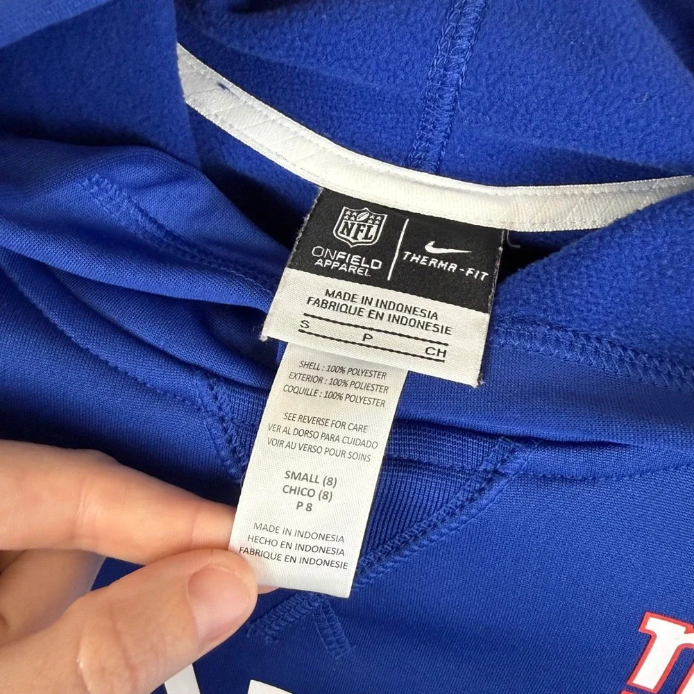Nike Boys New York Giants NFL Therma-FIT Blue Pullover Hoodie Small 8